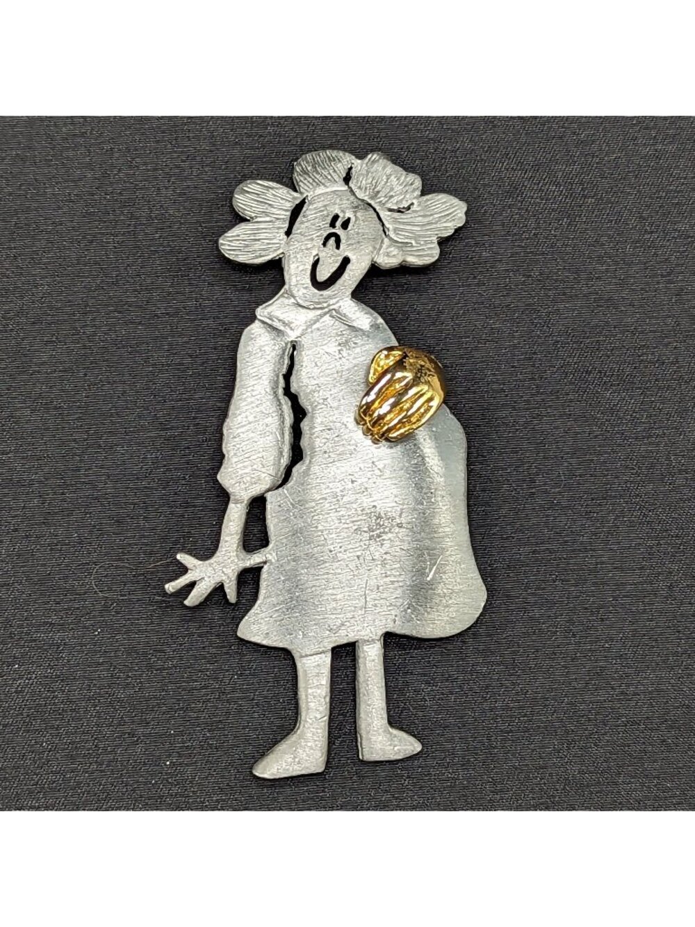 Vtg Ultracraft Pregnant Woman Brooch Pin Gold-Tone Hand Textured Silver-Tone